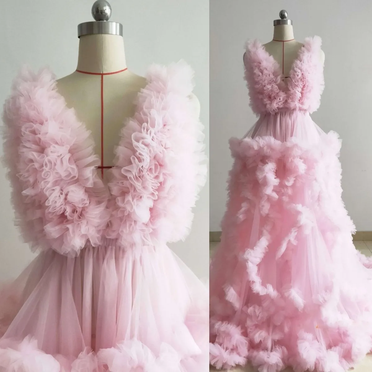 Sexy Pink Puffy Tulle Bridal Bathrobes V Neck Sleeveless Wedding Sleepwear Nightgowns With Long Train Party Wear For Photo
Sexy Pink Puffy Tulle Bridal Bathrobes V Neck Sleeveless Wedding Sleepwear Nightgowns With Long Train Party Wear For Photo