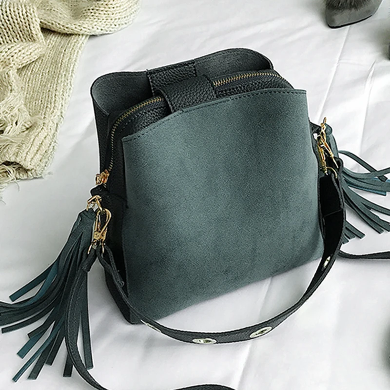 2020 модная Скраб Женская сумка-мешок винтажная сумка-мессенджер с кисточками