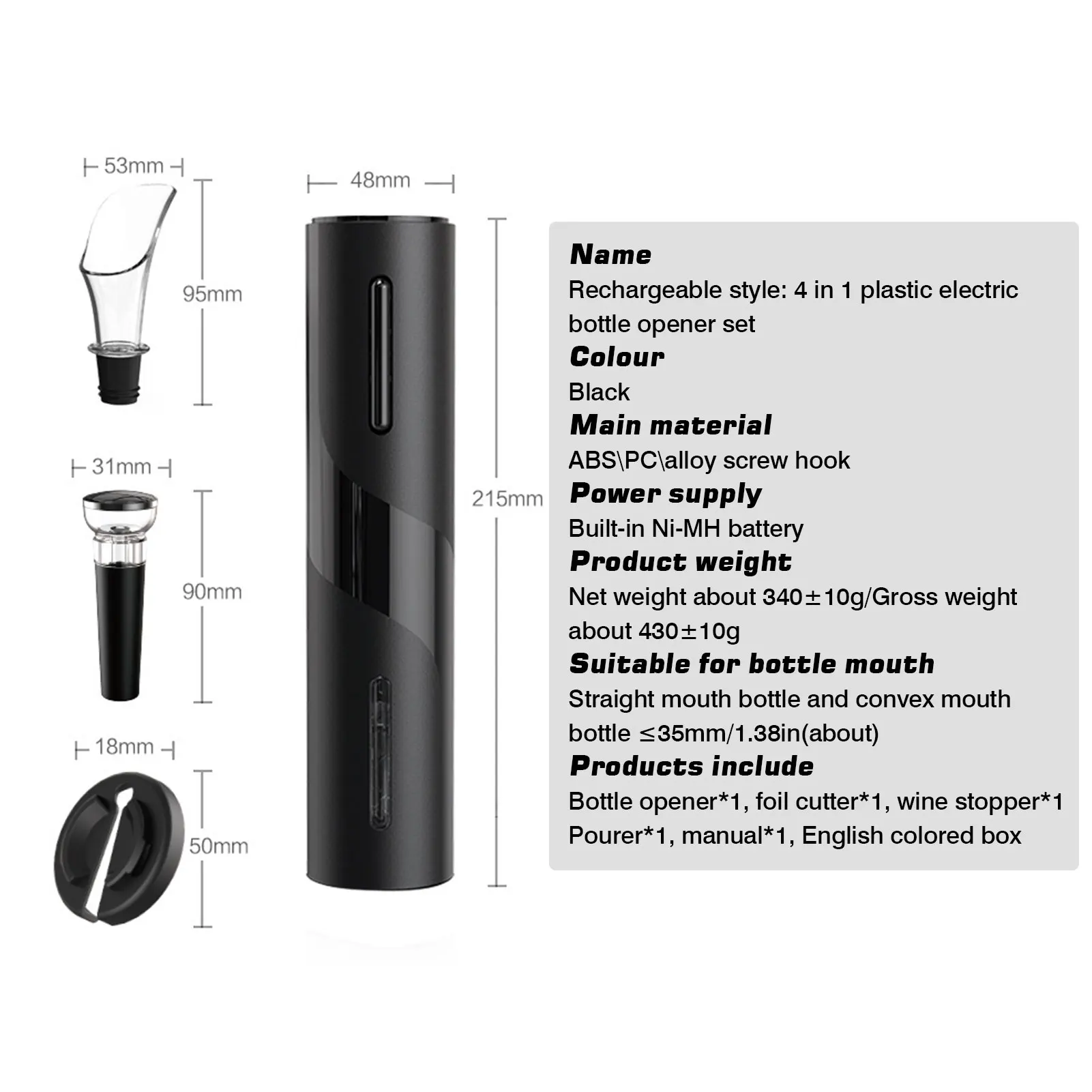 Electric Corkscrew Wine Corkscrew Rechargeable Household Wine Corkscrew Kitchen Supplies Corkscrew Bottle Opener Tool
Electric Corkscrew Wine Corkscrew Rechargeable Household Wine Corkscrew Kitchen Supplies Corkscrew Bottle Opener Tool