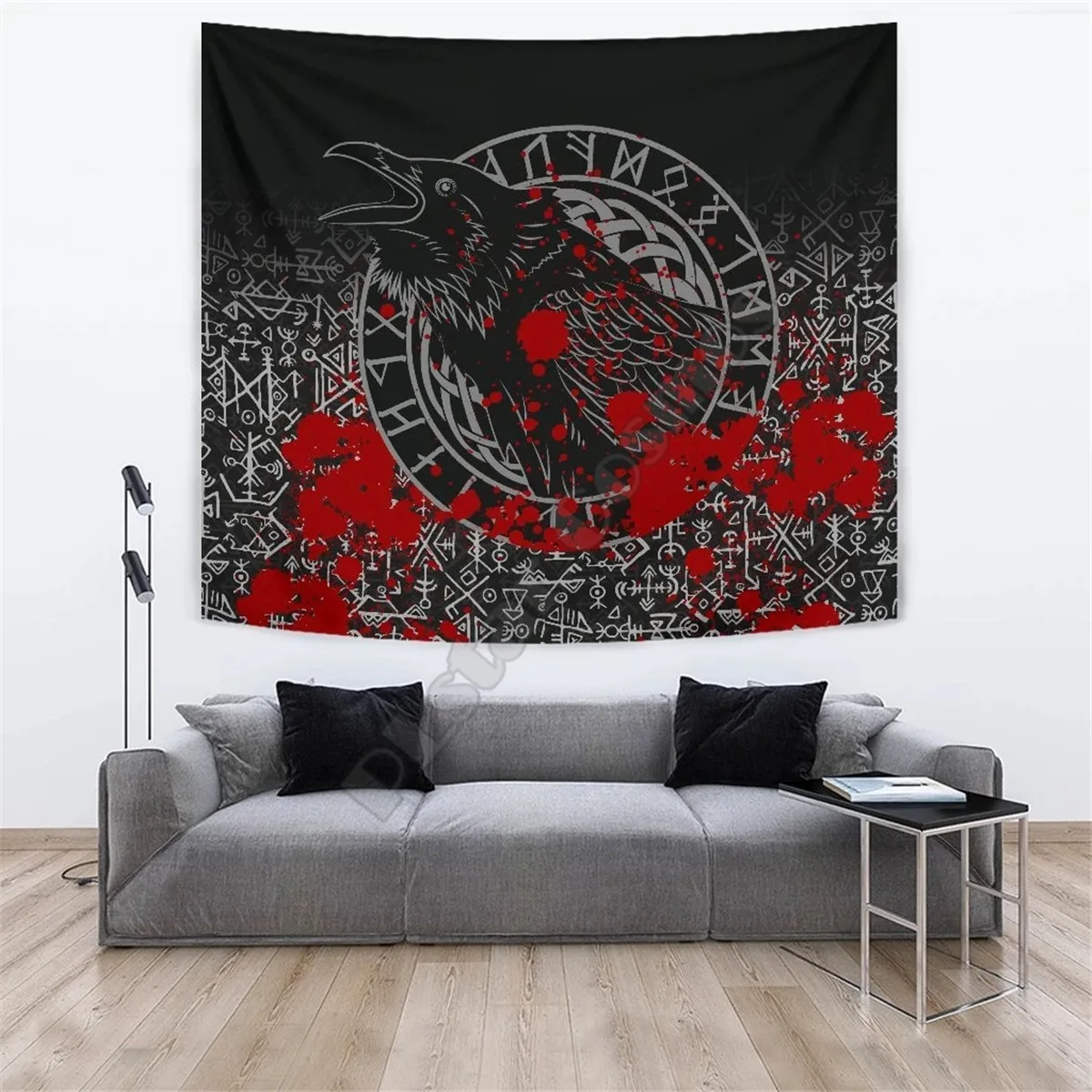 

Viking Style Tapestry Odin Raven Rune Futhark Blood 3D Printed Wall Tapestry Rectangular Home Decor Wall Hanging Home Decoration