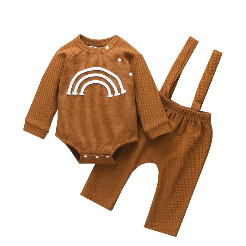 Baby Romper Tops, Suspender Pants Suit, Long Sleeve Round Neck Rainbow Print Shirt Casual Loose Bodysuit
Baby Romper Tops, Suspender Pants Suit, Long Sleeve Round Neck Rainbow Print Shirt Casual Loose Bodysuit