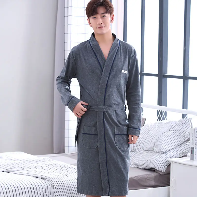 

Халат-кимоно Мужской Хлопковый с длинным рукавом, ночная рубашка, пикантная Домашняя одежда свободного покроя, халат, осень 2021