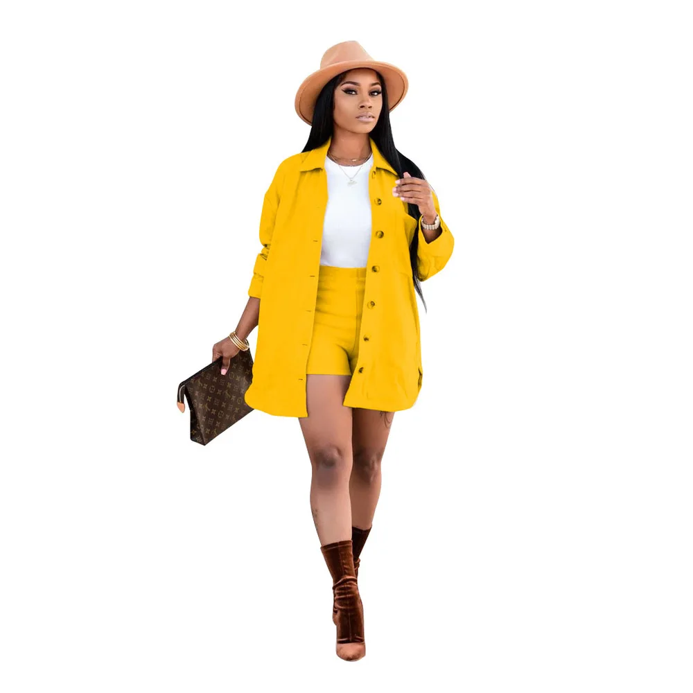 Fashion Casual 2 Piece Set Women Outfits Turn Down Collar Long Sleeve Maxi Coat+high Waist Skinny Shorts Plus Size Matching Sets
Fashion Casual 2 Piece Set Women Outfits Turn Down Collar Long Sleeve Maxi Coat+high Waist Skinny Shorts Plus Size Matching Sets