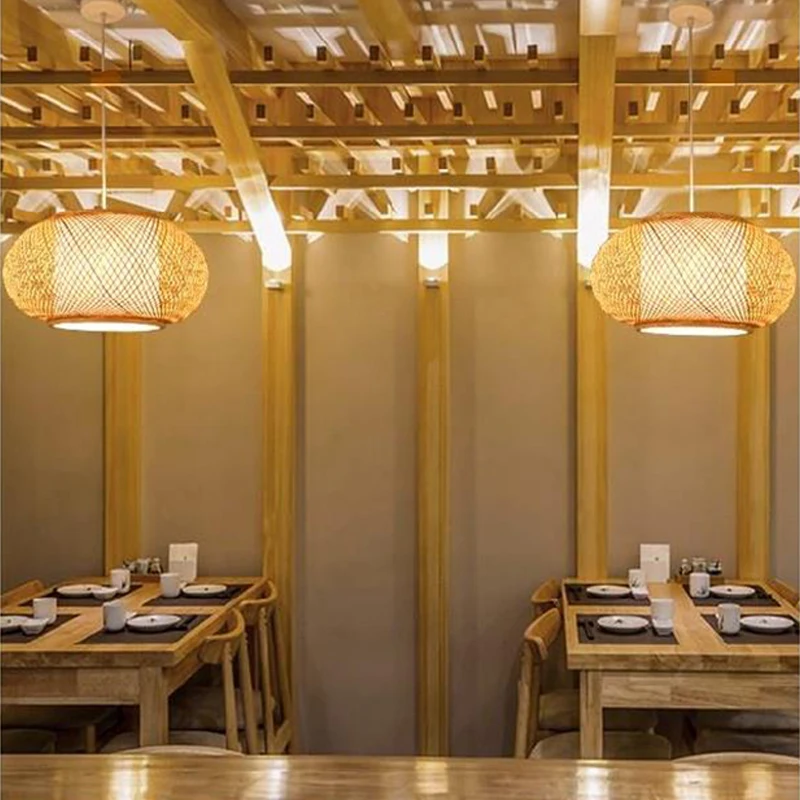 Ретро подвесной светильник из бамбука плетеная лампа в японском стиле для