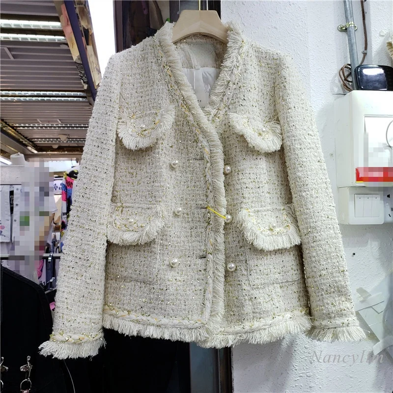 Tweed Coat Women 2021 Spring and Autumn New Socialite Elegant V-neck Pearl Buckle Slim Tassel Short Jackets Lady's Clothing
Tweed Coat Women 2021 Spring and Autumn New Socialite Elegant V-neck Pearl Buckle Slim Tassel Short Jackets Lady's Clothing