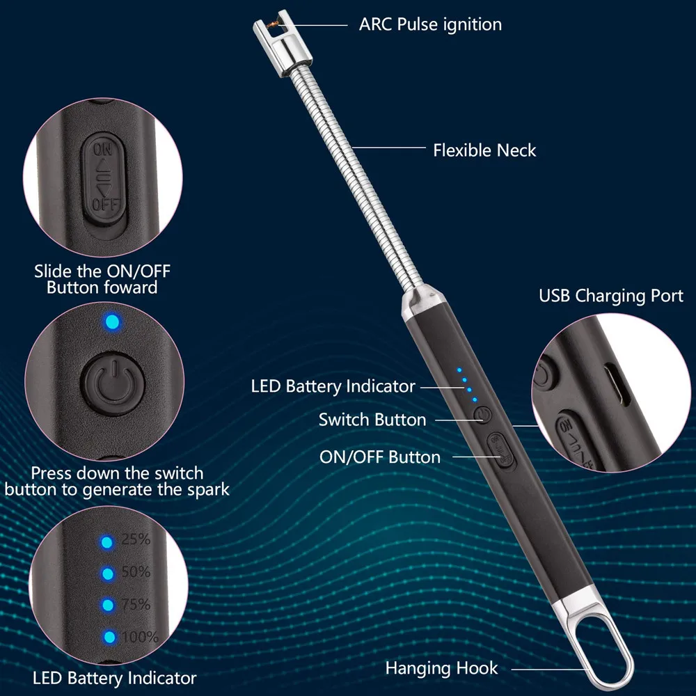 Rechargeable Arc Lighters USB Lighter Electric Candle Lighter for Candle Camping BBQ
Rechargeable Arc Lighters USB Lighter Electric Candle Lighter for Candle Camping BBQ