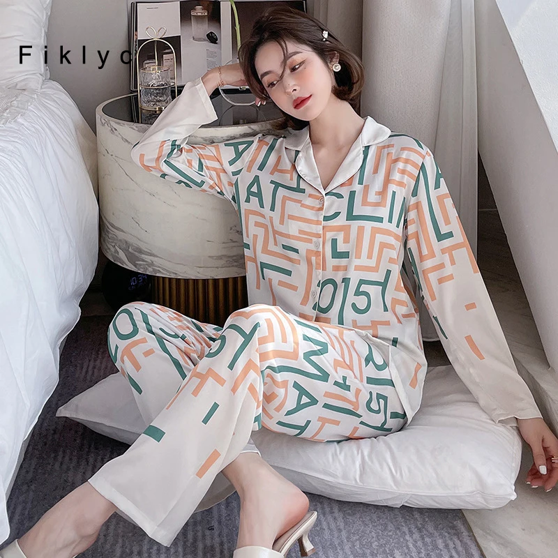 Fiklyc Autumn Winter New Printed Full Sleeve Pants Faux Silk Pajamas Sets Free Shipping Ladies Leisure Home Sleep Outfits Cloth
Fiklyc Autumn Winter New Printed Full Sleeve Pants Faux Silk Pajamas Sets Free Shipping Ladies Leisure Home Sleep Outfits Cloth