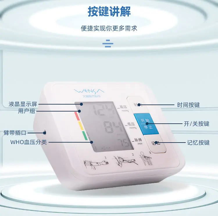 Arm Digital Blood Pressure Monitor Electronic Portable Sphygmomanometer Medical Pressure Meter Gauge Device Cuff Pulse
Arm Digital Blood Pressure Monitor Electronic Portable Sphygmomanometer Medical Pressure Meter Gauge Device Cuff Pulse