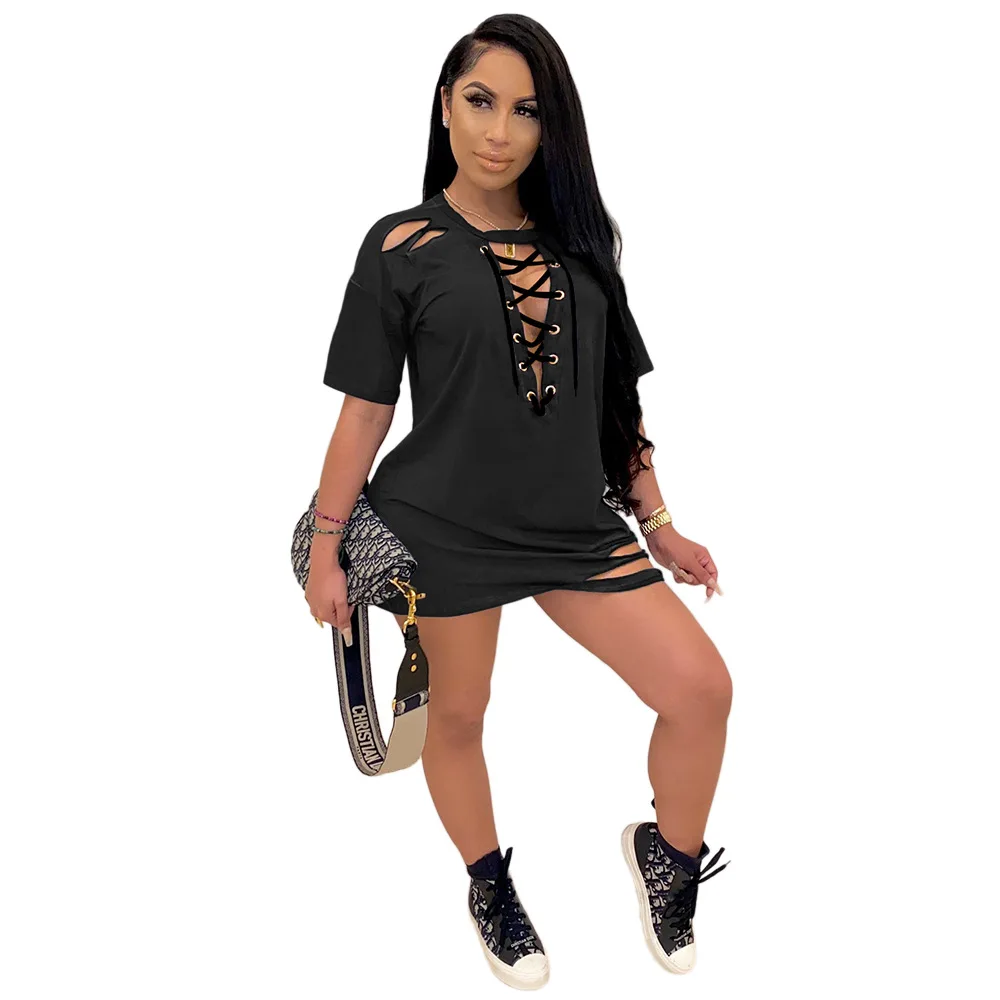 Women Loose Sexy Hollow Out Hole Short Sleeve O Neck Bandage Plus Size Dress Vestido De Festa Ropa Mujer
Women Loose Sexy Hollow Out Hole Short Sleeve O Neck Bandage Plus Size Dress Vestido De Festa Ropa Mujer