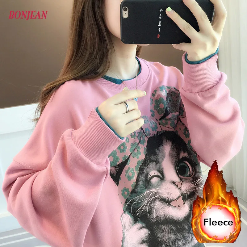 Harajuku Cartoon Kawaii Women Girl Sweatshir Fleece Cat Print Long Sleeve Winter Streetwear Pullover Korean Sweet Tops 2020
Harajuku Cartoon Kawaii Women Girl Sweatshir Fleece Cat Print Long Sleeve Winter Streetwear Pullover Korean Sweet Tops 2020