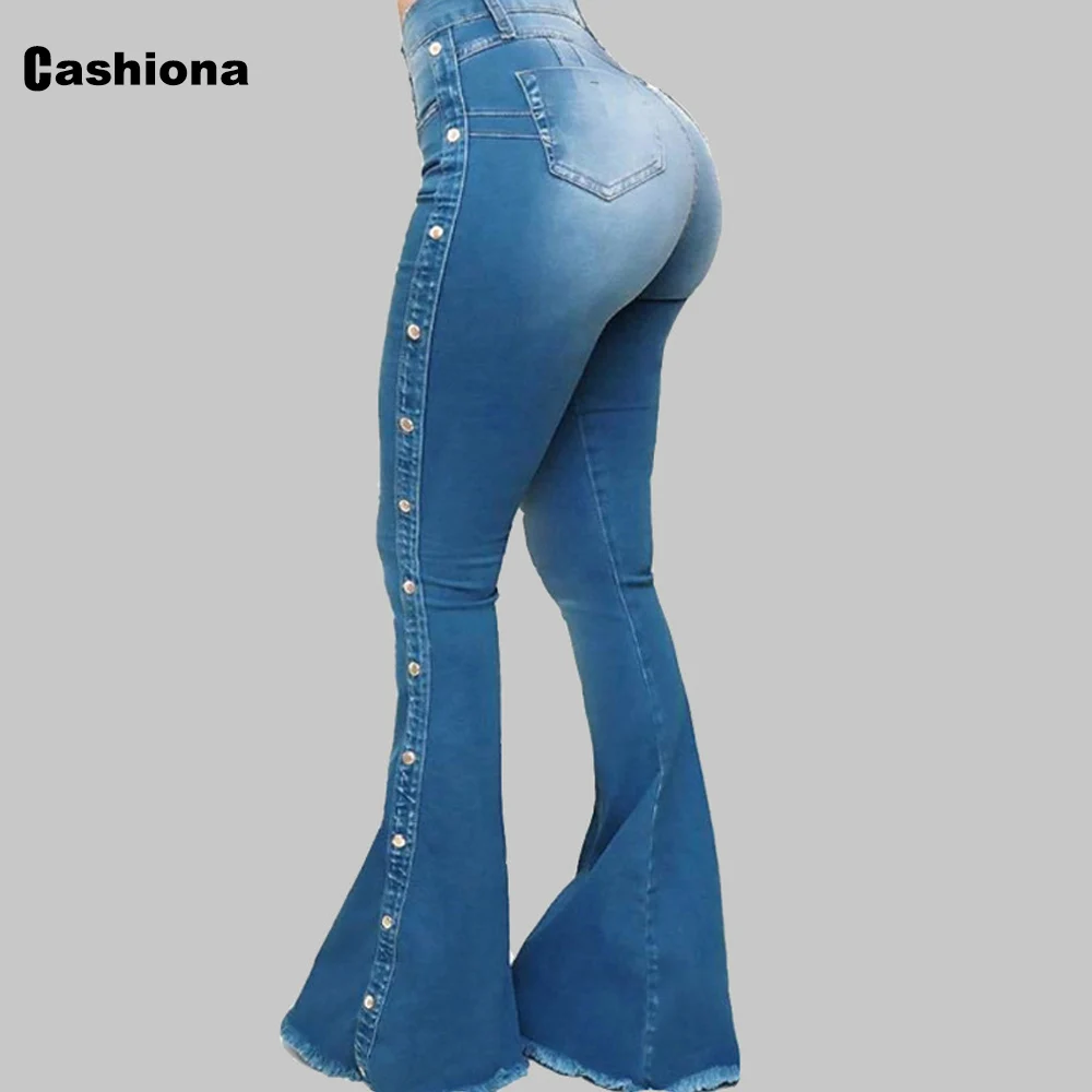 

Women High Waist Flare Jeans Demin Pants Vintage Rivet Jeans Sexy Femme Skinny Bell Bottom Streetwear Denim Pants Slim Trousers