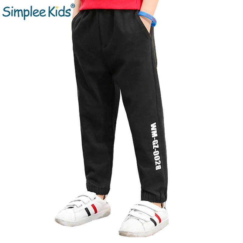 Simplee Kids Letter Boys Sport Pants Black Khaqi Army Green Long Trousers Leisure Soft Cotton Spring Costume Slim | Мать и ребенок