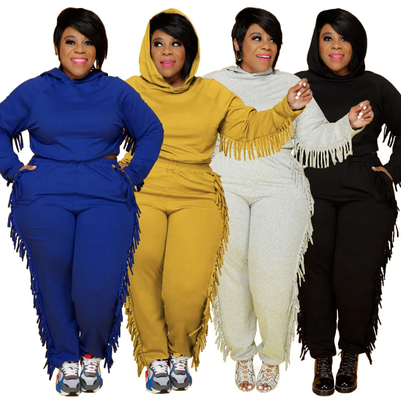 Spring Autumn Women Long Sleeve Hooded Regular Blue Black Two Pieces Sets Top and Pant Tassel Women Suit
Spring Autumn Women Long Sleeve Hooded Regular Blue Black Two Pieces Sets Top and Pant Tassel Women Suit