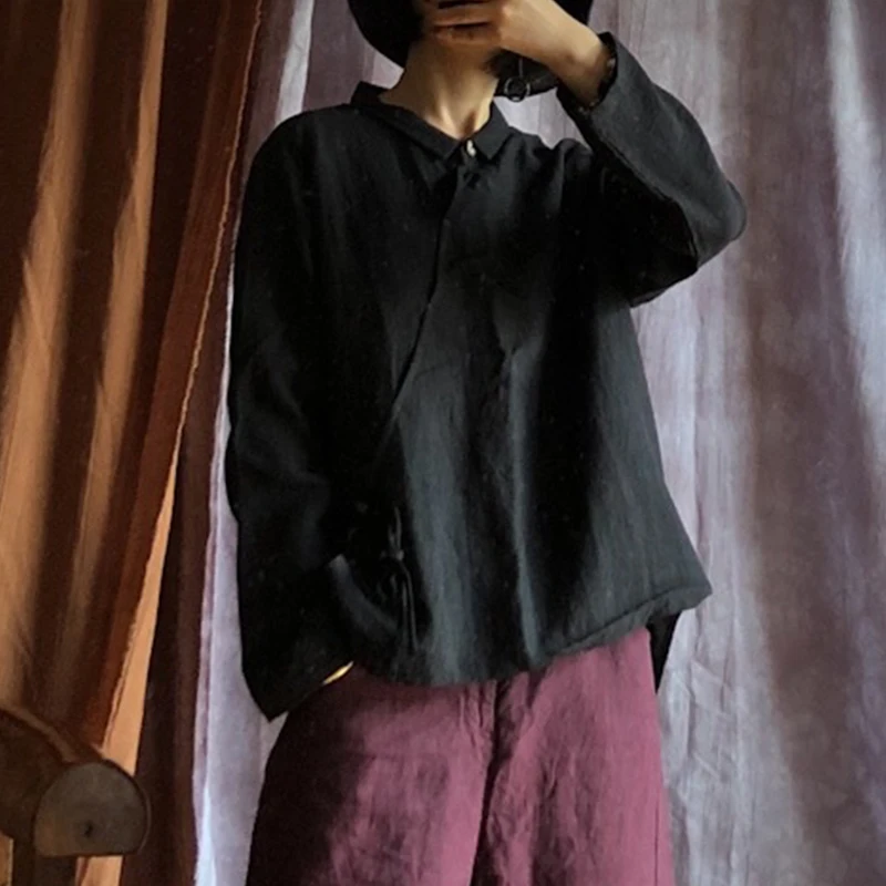 Женская блузка с длинным рукавом и отложным воротником в китайском стиле | одежда