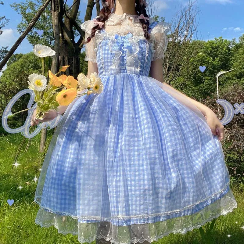 Kawaii Lolita Jsk Dress Women Japanese Design Sweet Cute Lace Lattice Dresses Vintage Daily Sleeveless Sling Dress Vestidos New
Kawaii Lolita Jsk Dress Women Japanese Design Sweet Cute Lace Lattice Dresses Vintage Daily Sleeveless Sling Dress Vestidos New