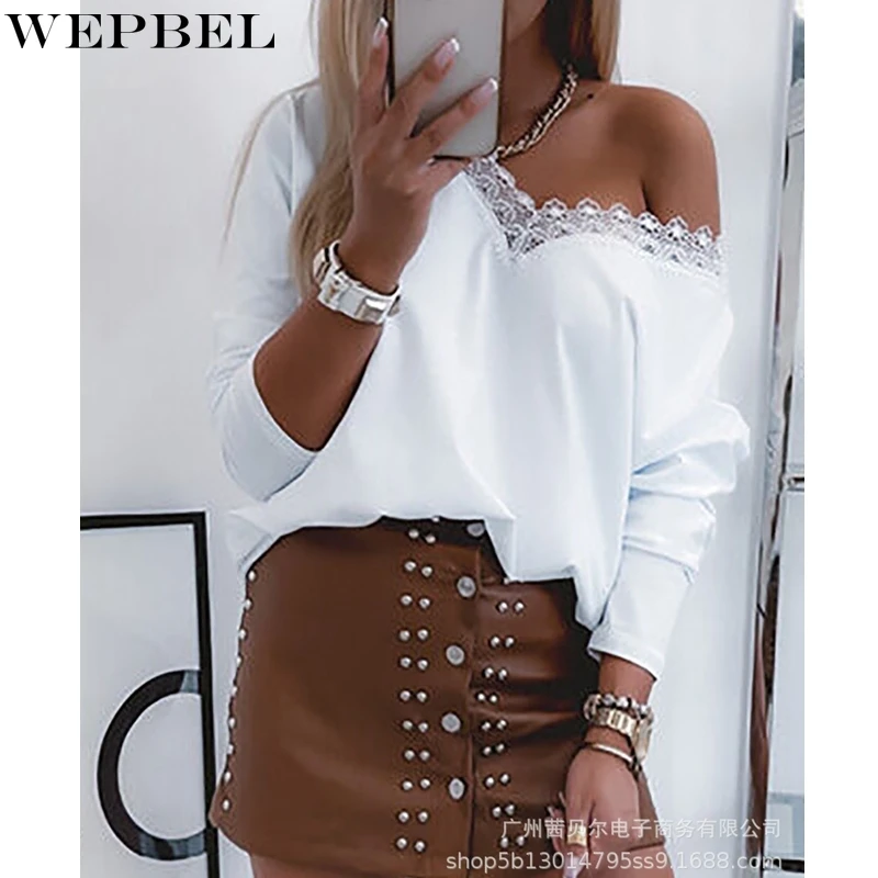 WEPBEL T-shirt Women's Casual Solid Color Loose Lace Stitching T-shirt Autumn Fashion Long Sleeve V-neck Off-Shoulder T-shirt
WEPBEL T-shirt Women's Casual Solid Color Loose Lace Stitching T-shirt Autumn Fashion Long Sleeve V-neck Off-Shoulder T-shirt