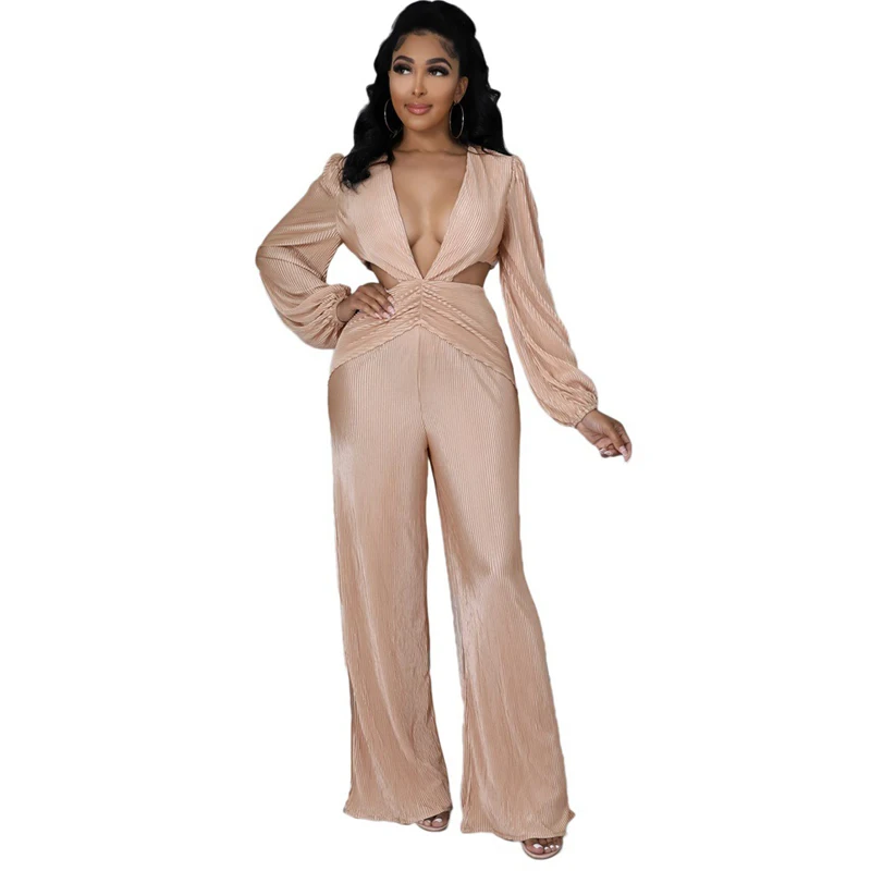 2022 Spring and Autumn Solid Color Wide Leg Jumpsuit Long Sleeve V-Neck Fashion Hollow Out Long Casual Women's Clothing
2022 Spring and Autumn Solid Color Wide Leg Jumpsuit Long Sleeve V-Neck Fashion Hollow Out Long Casual Women's Clothing