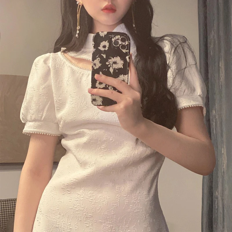 2021 Summer Vintage Cheongsam One Piece Dress Female Party Night Women Sweet Short Sleeve Solid Dresses Korean Design Mini Dress
2021 Summer Vintage Cheongsam One Piece Dress Female Party Night Women Sweet Short Sleeve Solid Dresses Korean Design Mini Dress