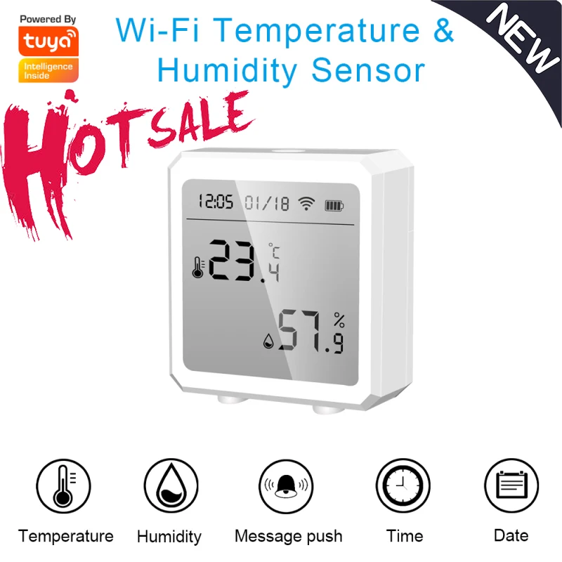 Tuya WIFI Temperature And Humidity Sensor Indoor Hygrometer Thermometer With LCD Display Support Alexa Google Assistant
Tuya WIFI Temperature And Humidity Sensor Indoor Hygrometer Thermometer With LCD Display Support Alexa Google Assistant