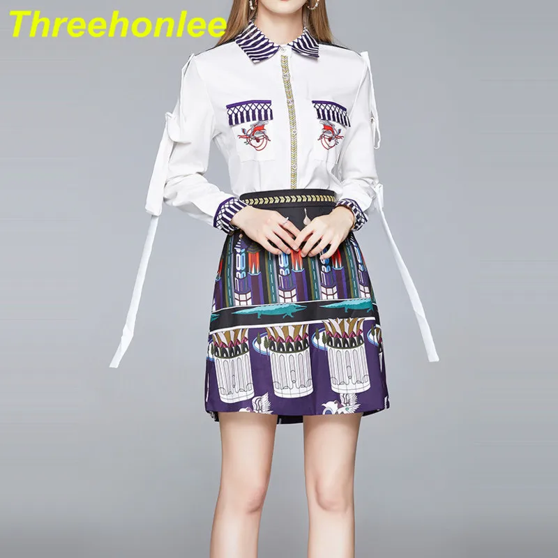 2021 Women Summer Fashion Print Ribbon Long Sleeve White Shirt Top + High Waist A-Line Mini Skirt Vacation Beach Two Pieces Set
2021 Women Summer Fashion Print Ribbon Long Sleeve White Shirt Top + High Waist A-Line Mini Skirt Vacation Beach Two Pieces Set