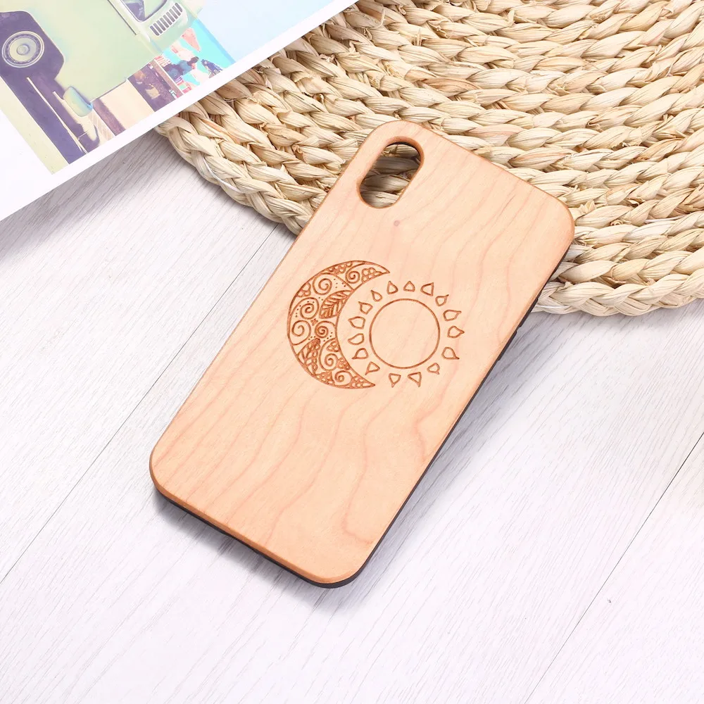 Moon Sun Винтажный чехол для телефона с гравировкой из дерева Zen iPhone 12 6S 6Plus 7 7Plus 8 8Plus XR