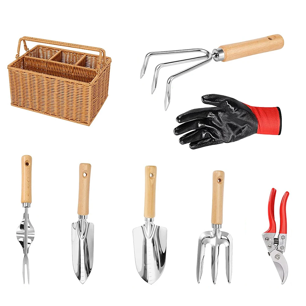 8 Pcs Garden Tool Set Stainless Steel Heavy Duty Gardening Tools with Basket Garden Seedling Shovel Brush Accessories Set
8 Pcs Garden Tool Set Stainless Steel Heavy Duty Gardening Tools with Basket Garden Seedling Shovel Brush Accessories Set