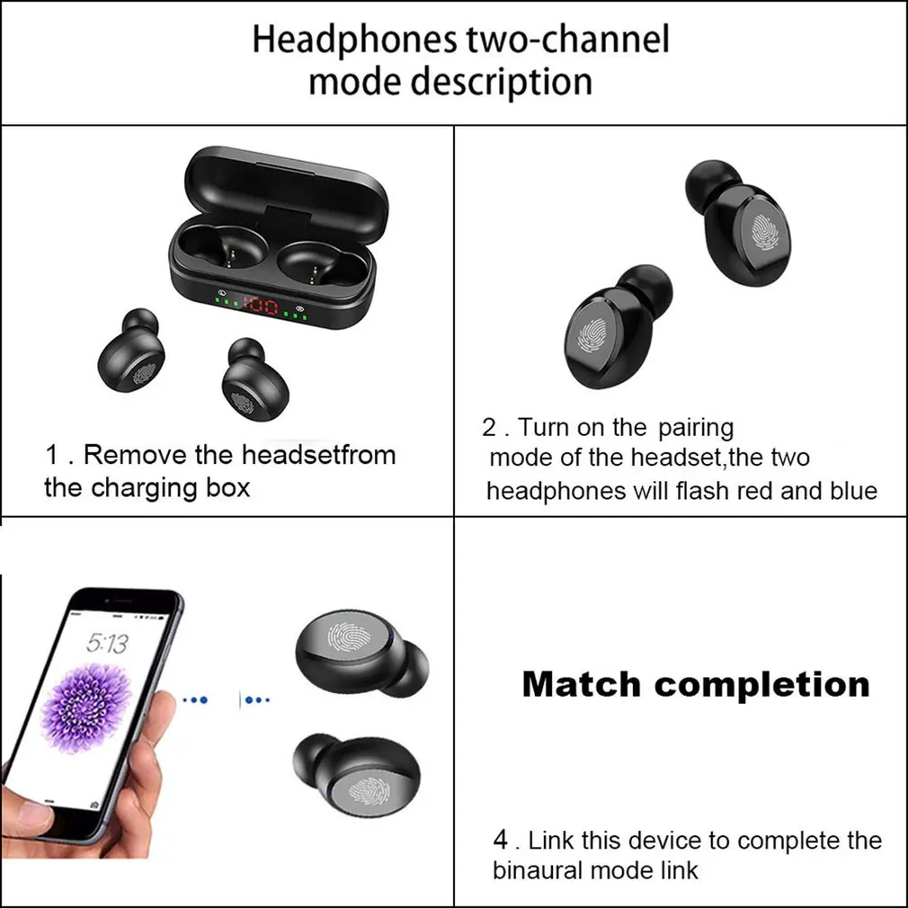 V8 Wireless Bluetooth 5.0 Earphone TWS 9D Bass Stereo In-ear Sports Running Headset Support iOS/Android Phones HD Call
V8 Wireless Bluetooth 5.0 Earphone TWS 9D Bass Stereo In-ear Sports Running Headset Support iOS/Android Phones HD Call