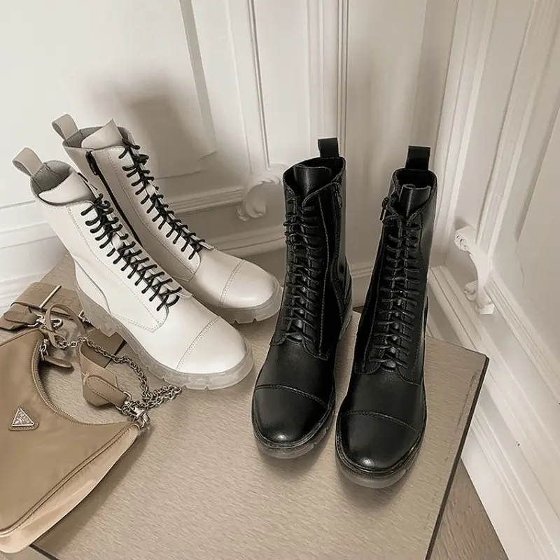 ZawsThia genuine leather white black chunky transparent clear heels womens boots cross-tied woman martin ankle boots big size 43
ZawsThia genuine leather white black chunky transparent clear heels womens boots cross-tied woman martin ankle boots big size 43