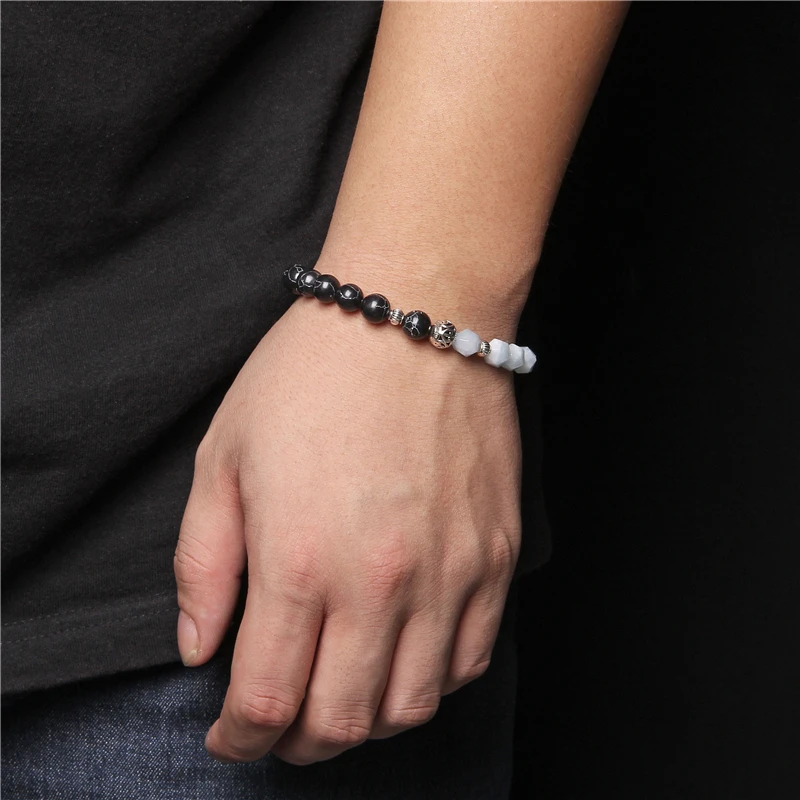 Natural Sunstone Geometric Faceted Beaded Bracelet Black White Turquoises Two-color Stitching Bracelets For Women Men Jewelry
Natural Sunstone Geometric Faceted Beaded Bracelet Black White Turquoises Two-color Stitching Bracelets For Women Men Jewelry