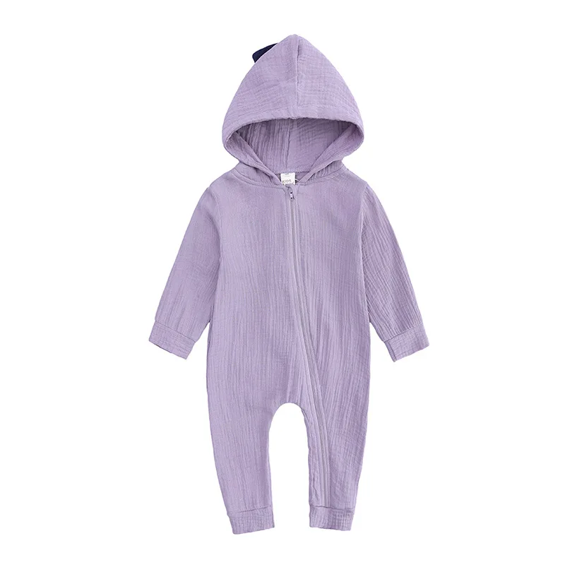 6-18M Baby Romper New Born Zipper Hooded Clothing Purple Beige Bebe Spring Autumn Jumpsuit Cute Dinosaur Climbing Suit | Мать и ребенок