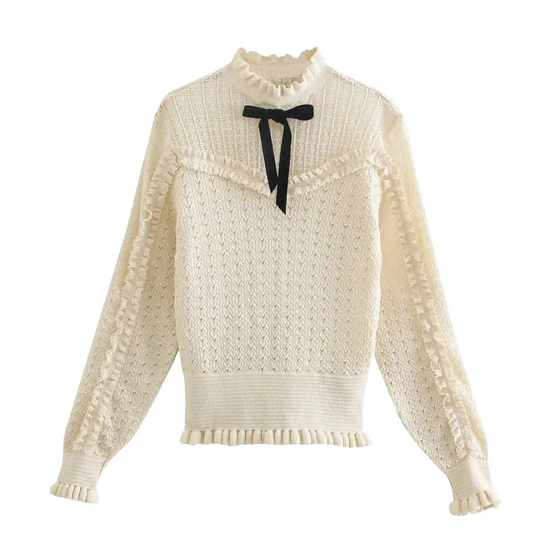 Women 2021 Fashion With Bow Ruffled Trims Knitted Sweater Vintage O Neck Long Sleeve Female Pullovers Chic Tops
Women 2021 Fashion With Bow Ruffled Trims Knitted Sweater Vintage O Neck Long Sleeve Female Pullovers Chic Tops