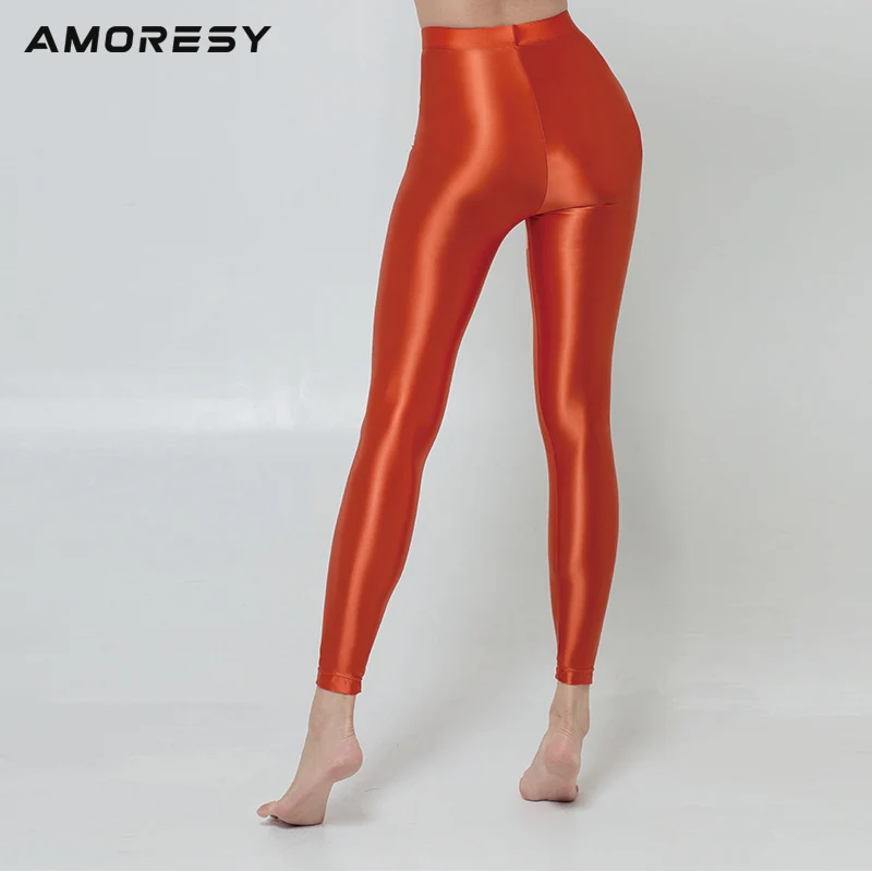 AMORESY новые расцветки M-3XL атласный блеск Непрозрачный leggless Штаны блестящие