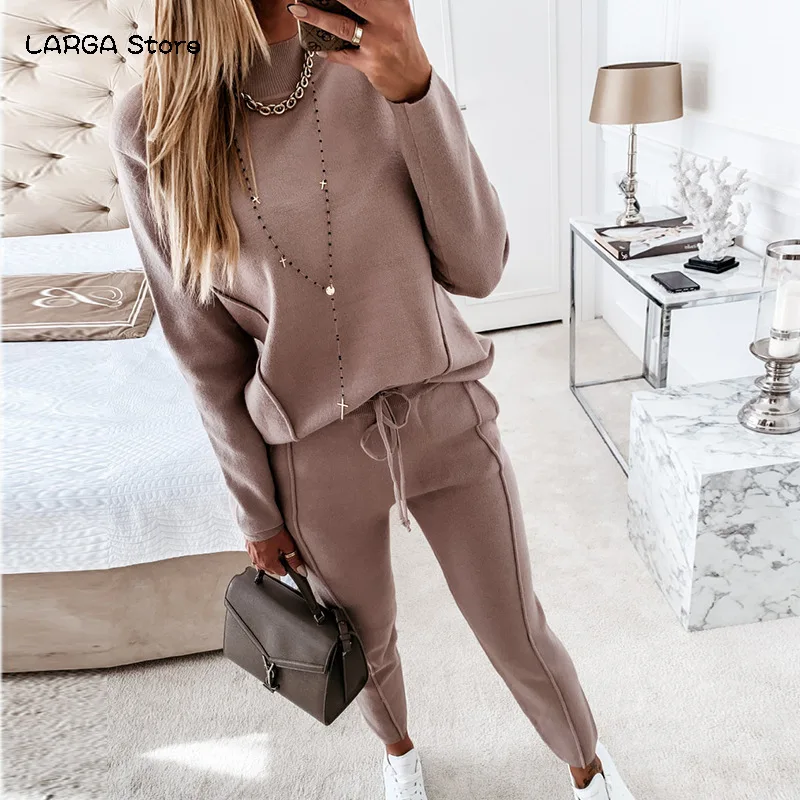 2020 autumn/winter sweater set turtleneck solid color top casual pencil pants two-piece women 
2020 autumn/winter sweater set turtleneck solid color top casual pencil pants two-piece women