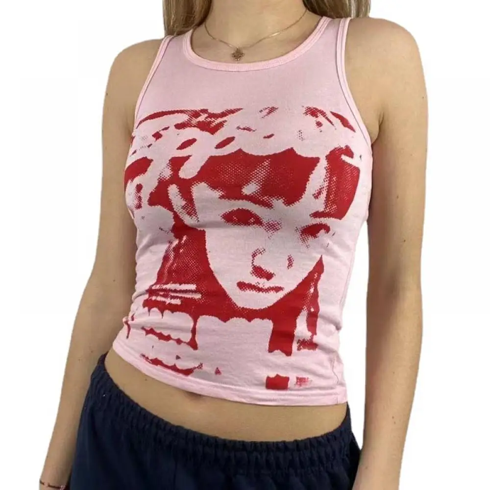 

Топ укороченный в стиле ретро с графическим принтом Y2K, Винтажная футболка в стиле Харадзюку, Готическая Эстетическая одежда для E-Girl без рук...