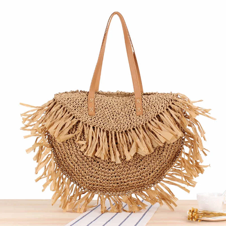 Designer Paper Rattan Shoulder Bags Large Casual Handbags Summer Beach Woven Purses Bohemian Round Tassel Women Straw Bag
Designer Paper Rattan Shoulder Bags Large Casual Handbags Summer Beach Woven Purses Bohemian Round Tassel Women Straw Bag