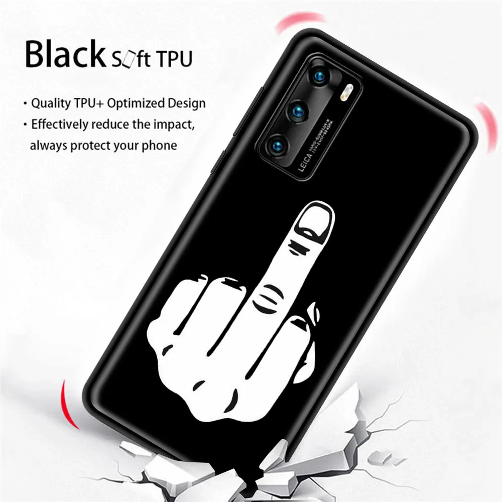 Cartoon Middle Finger Phone Case For Huawei P30 Pro P20 P40 Lite E P Smart Z Y6 Y7 2019 Soft Silicone Black Cover Couqe Funda | Мобильные