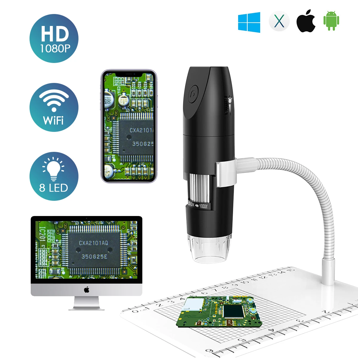 Портативный Беспроводной Wi-Fi Цифровые микроскопы USB 1080P Портативный микроскоп с 8 СВЕТОДИОДНЫЙ огни 50X-1000X регулируемый
Портативный Беспроводной Wi-Fi Цифровые микроскопы USB 1080P Портативный микроскоп с 8 СВЕТОДИОДНЫЙ огни 50X-1000X регулируемый