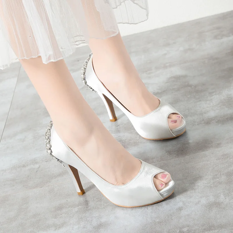 Lady Platform Open Toe Lace Pumps With Crystal On Heel Noble High Heel Bridal Wedding Party Evening Dress Shoes
Lady Platform Open Toe Lace Pumps With Crystal On Heel Noble High Heel Bridal Wedding Party Evening Dress Shoes