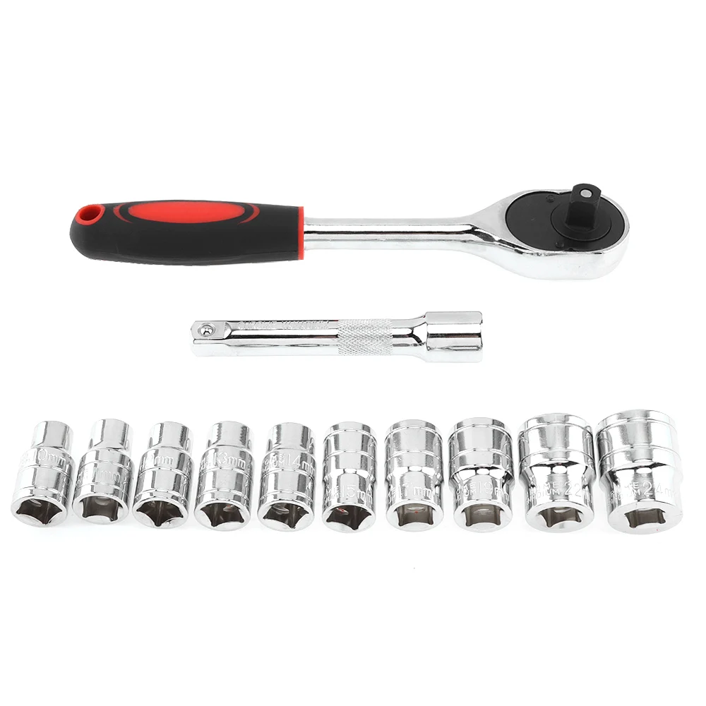 12pcs/set Socket Wrench Set 1/2 inch Ratchet Spanner Professional Hand Tools with 125mm Connecting Rod 10-24mm | Инструменты