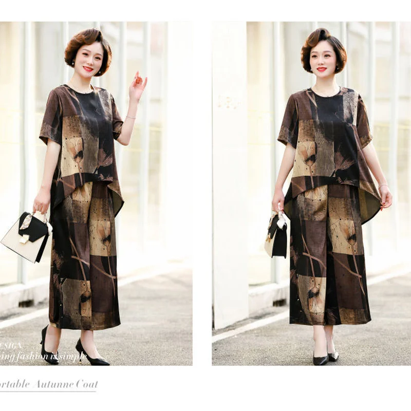 Summer Imitation Ice Silk Printing Middle-aged and Elderly Womens Short Sleeve Top & Wide-leg Pants Suits 2 Pcs Sets 5XL Y848
Summer Imitation Ice Silk Printing Middle-aged and Elderly Womens Short Sleeve Top & Wide-leg Pants Suits 2 Pcs Sets 5XL Y848