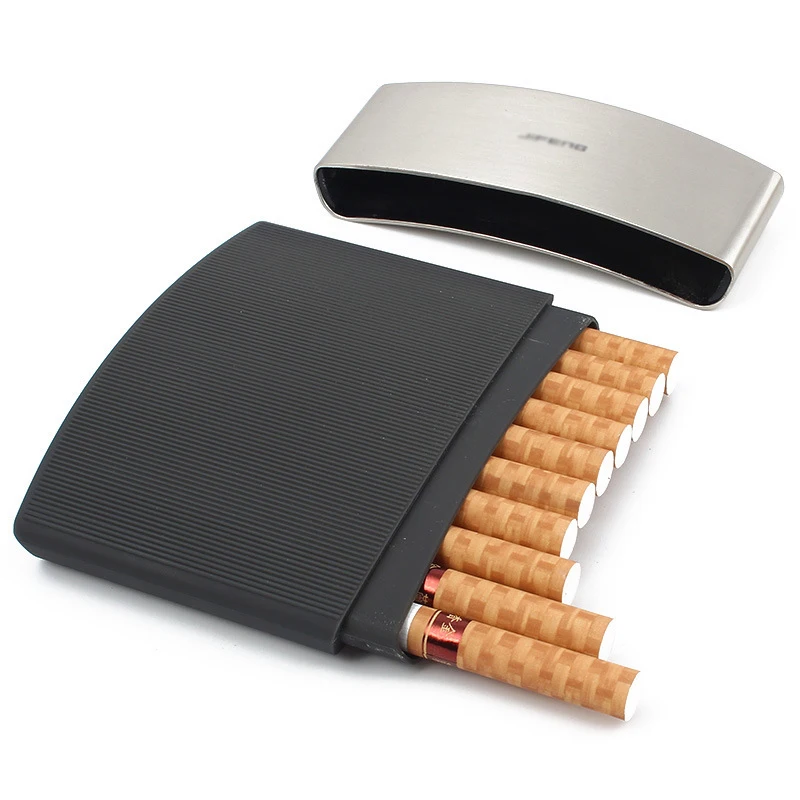 New 1pcs men's business cigarette case Black stainless steel thin cigarette box holder 10 cigarettes Leather Surface
New 1pcs men's business cigarette case Black stainless steel thin cigarette box holder 10 cigarettes Leather Surface