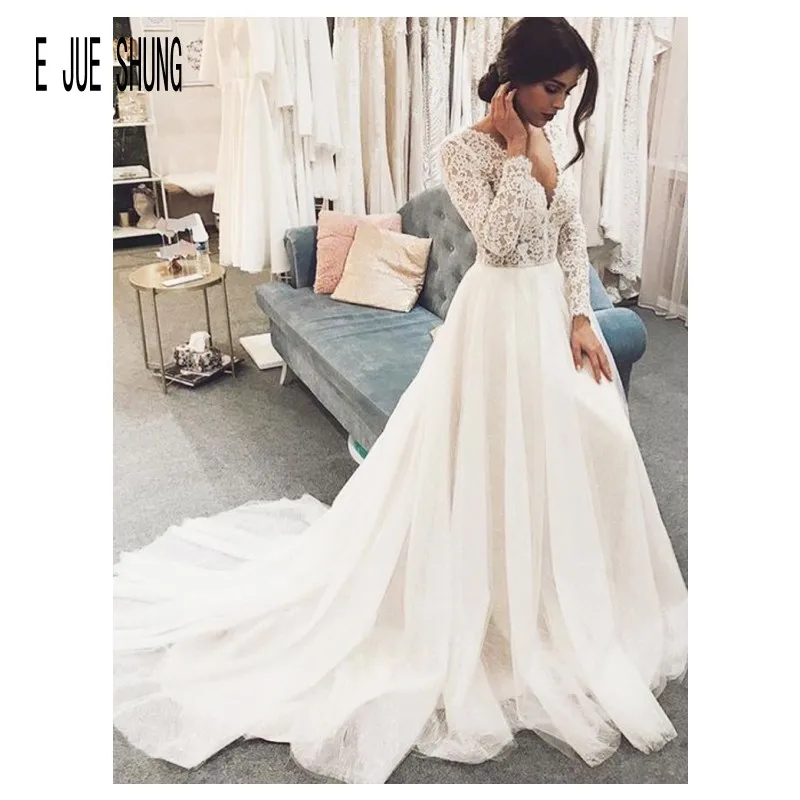 E JUE SHUNG Vintage Winter Wedding Dresses V Neck Long Sleeves Wedding Gowns Bridal Gown robe de mariee Custom Made
E JUE SHUNG Vintage Winter Wedding Dresses V Neck Long Sleeves Wedding Gowns Bridal Gown robe de mariee Custom Made