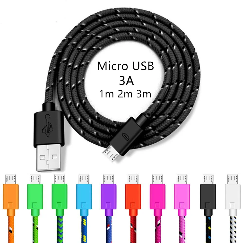

1m/2m/3m Braided Micro USB Cable Moblie Phone USB Charger Cable Data Sync For Samsung HTC LG Huawei Xiaomi Android Phone Cables