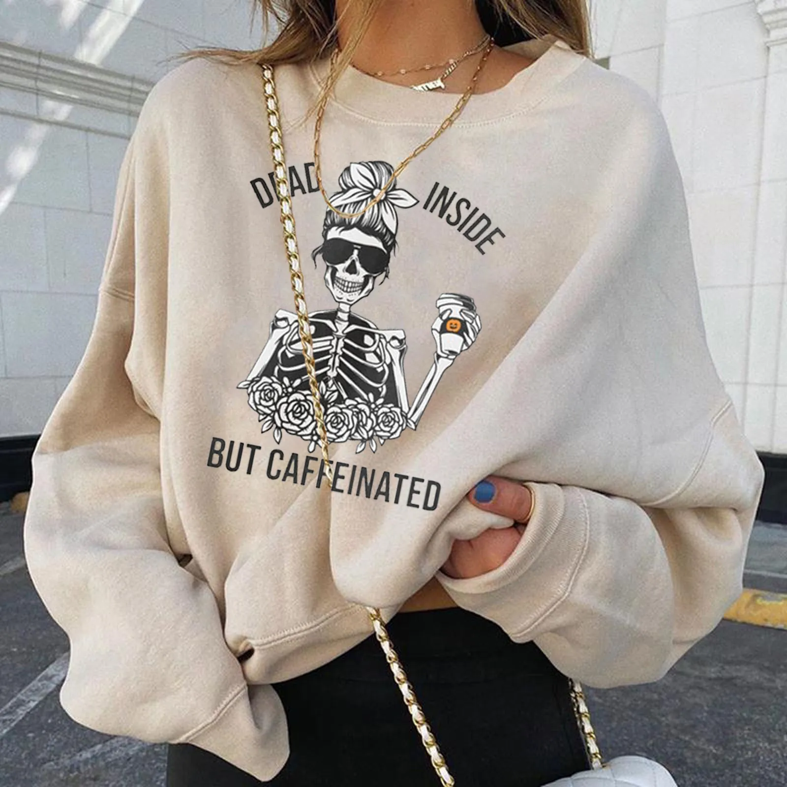 Women Sweatshirt Halloween Dance Skull Print Long Sleeve O-neck Pullover Top Y2k Autumn Casual Women Clothing Streetwear#fs
Women Sweatshirt Halloween Dance Skull Print Long Sleeve O-neck Pullover Top Y2k Autumn Casual Women Clothing Streetwear#fs