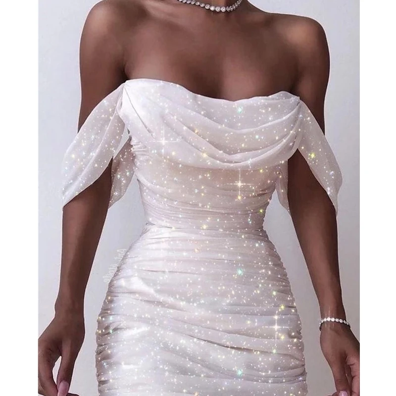 Off Shoulder Pleated White bodycon Dress Women Strapless Backless Shinny Dress Elegant Sexy Party Dresses Clothes
Off Shoulder Pleated White bodycon Dress Women Strapless Backless Shinny Dress Elegant Sexy Party Dresses Clothes