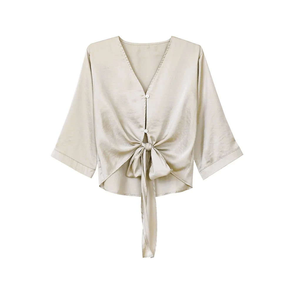 Vintage Short Sleeve White Shirt Summer Simple V-neck Loose Thin Lace Up Tops Female Casual Women Feminine Blouses Elegant Hot 
Vintage Short Sleeve White Shirt Summer Simple V-neck Loose Thin Lace Up Tops Female Casual Women Feminine Blouses Elegant Hot