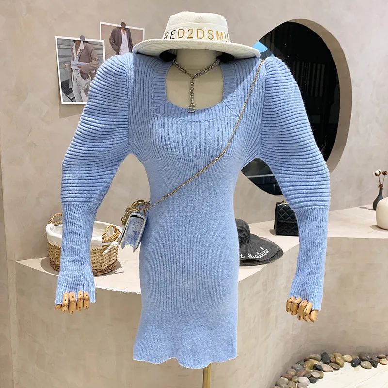 Niche Design NEW Women's Clothing 2021 Autumn Winter Vintage Square Neck Long Sleeve Knitted Dress Slim And Versatile Dress
Niche Design NEW Women's Clothing 2021 Autumn Winter Vintage Square Neck Long Sleeve Knitted Dress Slim And Versatile Dress