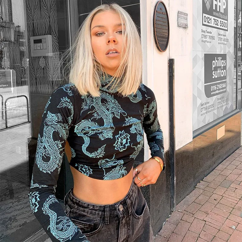 YICIYA Chinese Dragon Print Backless Long Sleeve Crop Tops Sexy Lace-up Retro Cutout Fitted Shirts Women Graphic Tees Women 2021
YICIYA Chinese Dragon Print Backless Long Sleeve Crop Tops Sexy Lace-up Retro Cutout Fitted Shirts Women Graphic Tees Women 2021