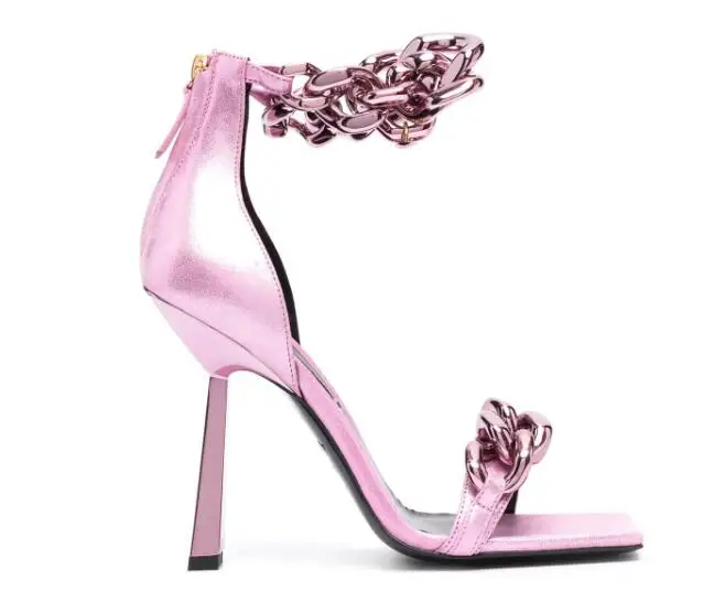 Женские босоножки с открытым носком, с цепочкой, зеленые, розовые, черные, на тонком каблуке 10 см, с застежкой-молнией сзади, под платье 
Женские босоножки с открытым носком, с цепочкой, зеленые, розовые, черные, на тонком каблуке 10 см, с застежкой-молнией сзади, под платье