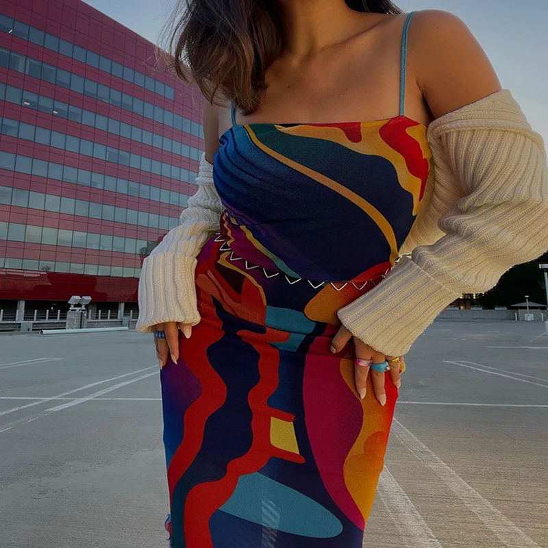 Sexy Y2K Abstract Print Summer Dress Midi Strap Dress Robe Women Femme Red Party Backless Mesh Casual Aesthetic Fashion Clothing 
Sexy Y2K Abstract Print Summer Dress Midi Strap Dress Robe Women Femme Red Party Backless Mesh Casual Aesthetic Fashion Clothing